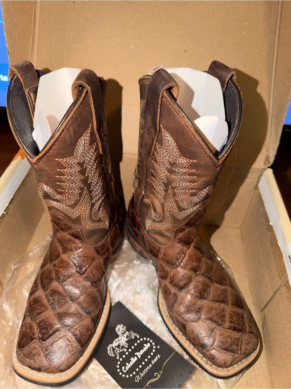 Brown boy Western Cowboy Boots - Exotic Textured Leather